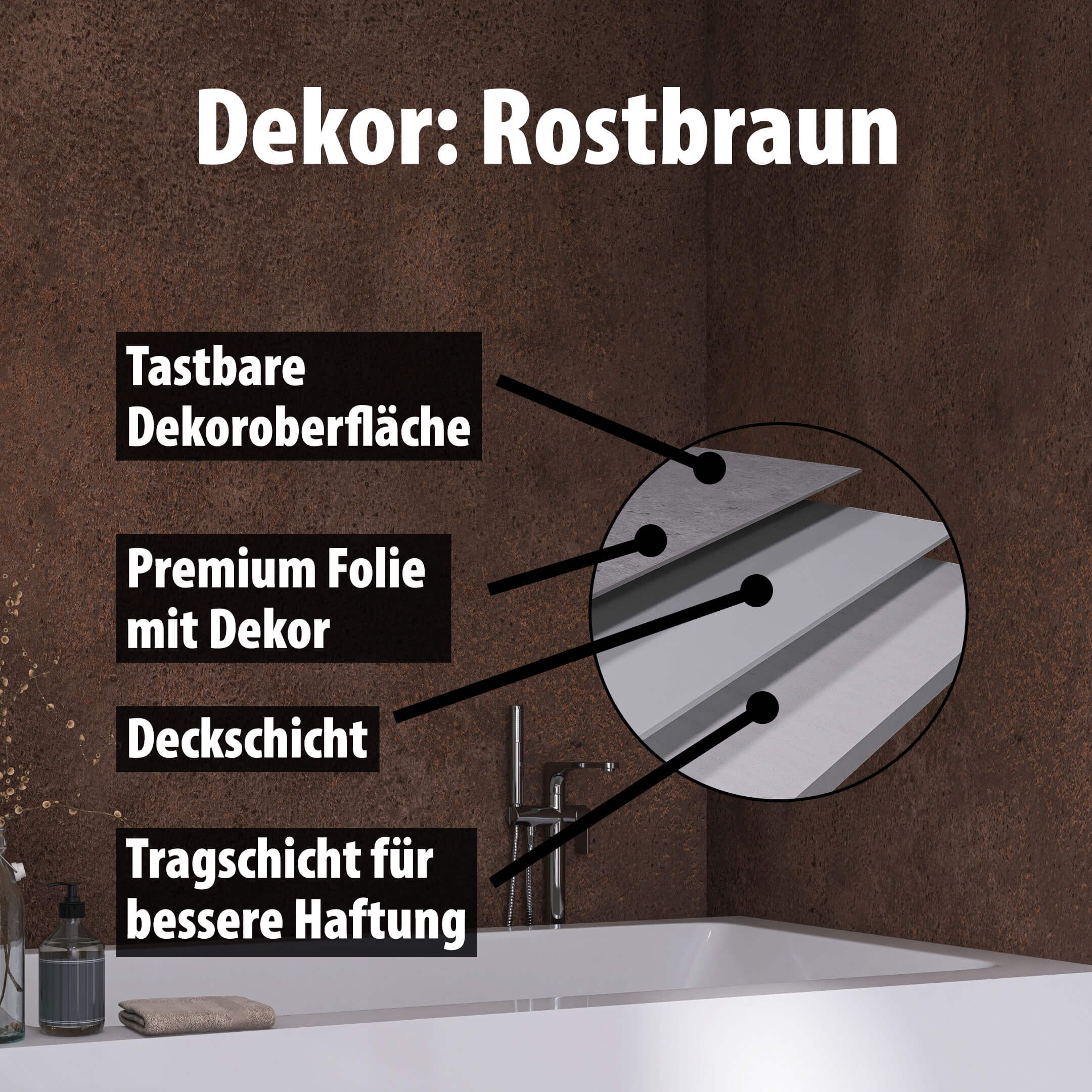 Duschrückwand - Rostbraun (250x100cm)-3