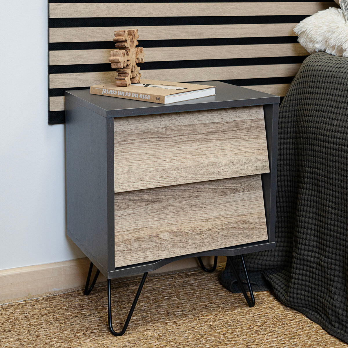 Nightstand Vinthera Moa Brown Grey 40 x 49,5 x 30 cm-4