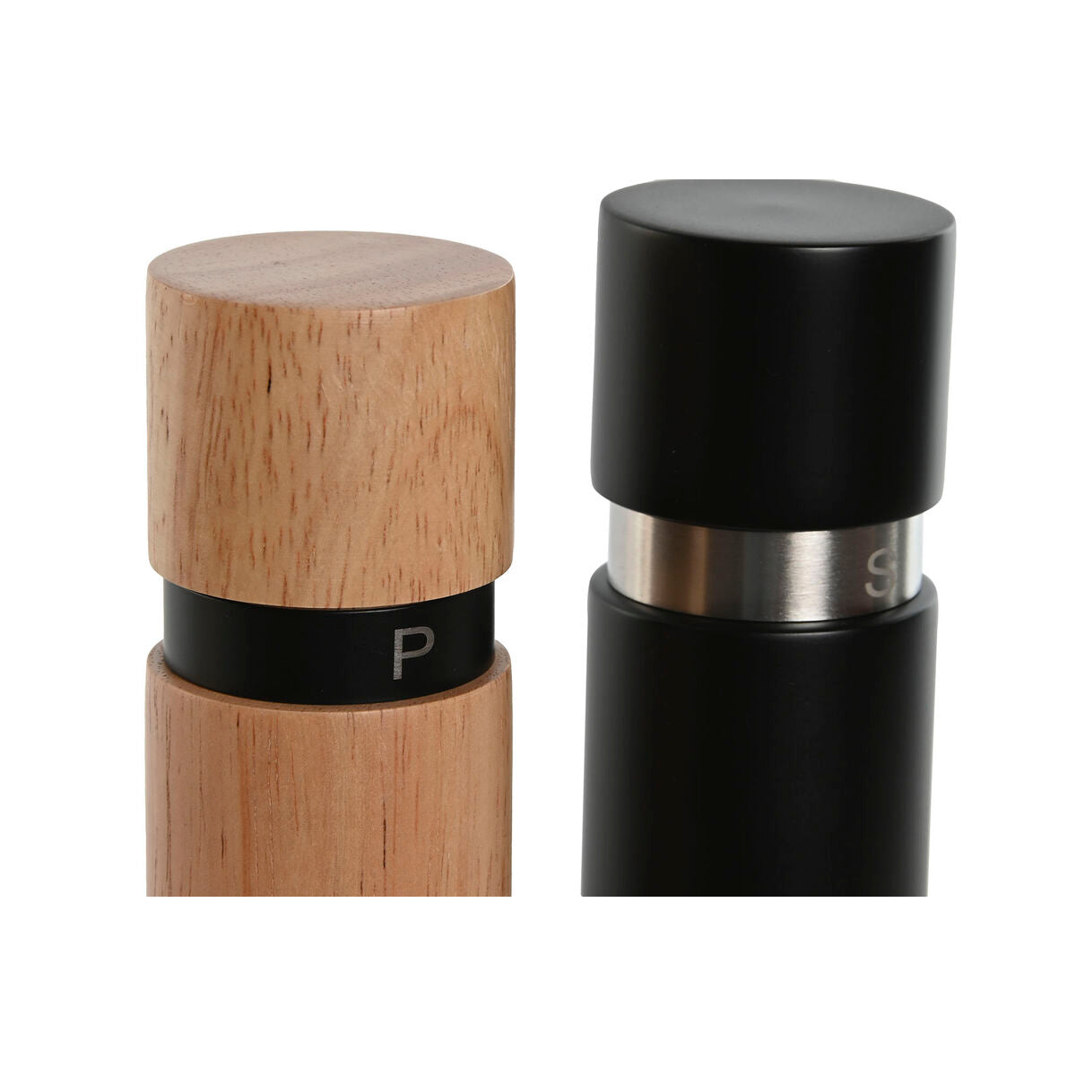 Salt and Pepper Shakers Home ESPRIT Black Natural Stainless steel Rubber wood 14 x 7 x 16,5 cm-3
