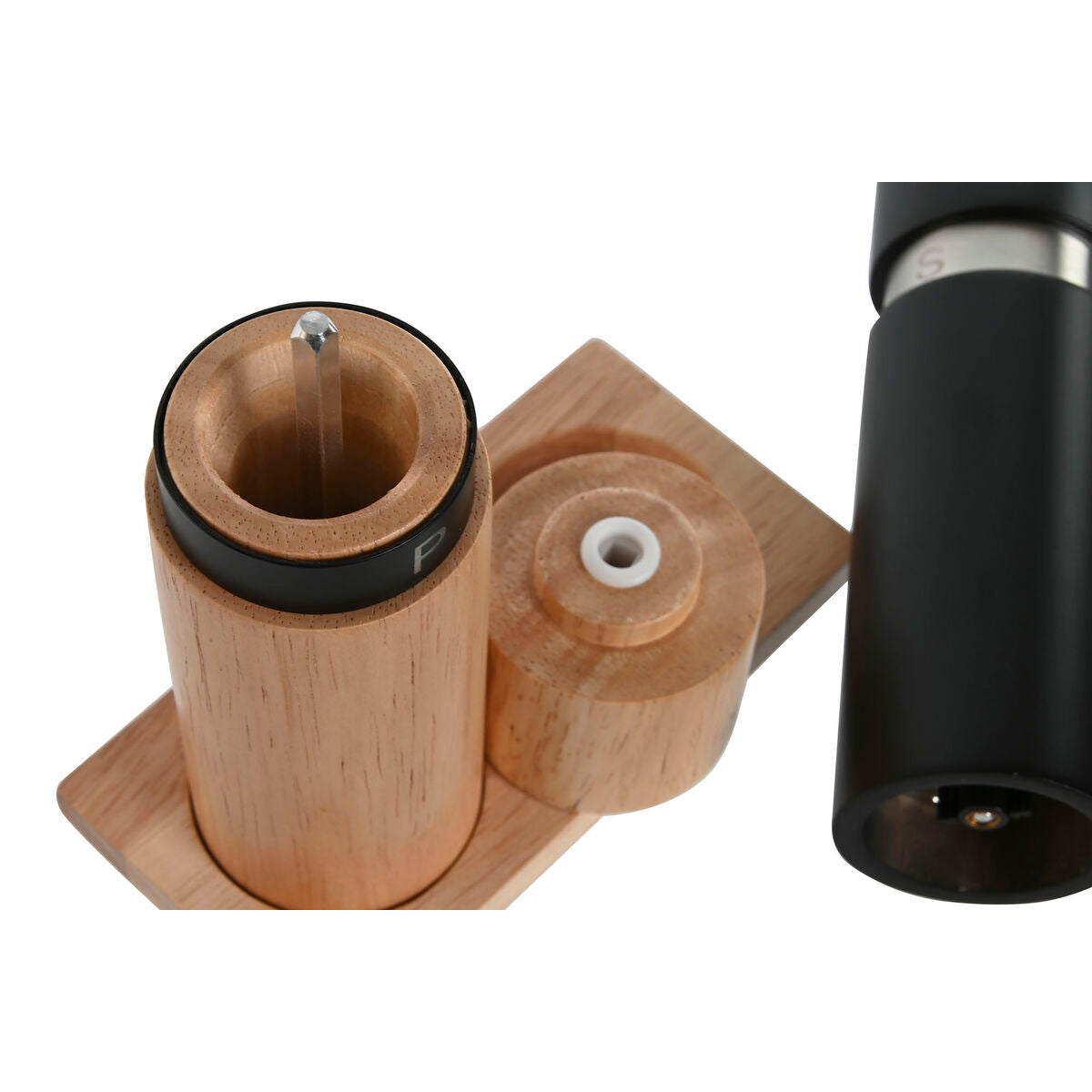Salt and Pepper Shakers Home ESPRIT Black Natural Stainless steel Rubber wood 14 x 7 x 16,5 cm-1