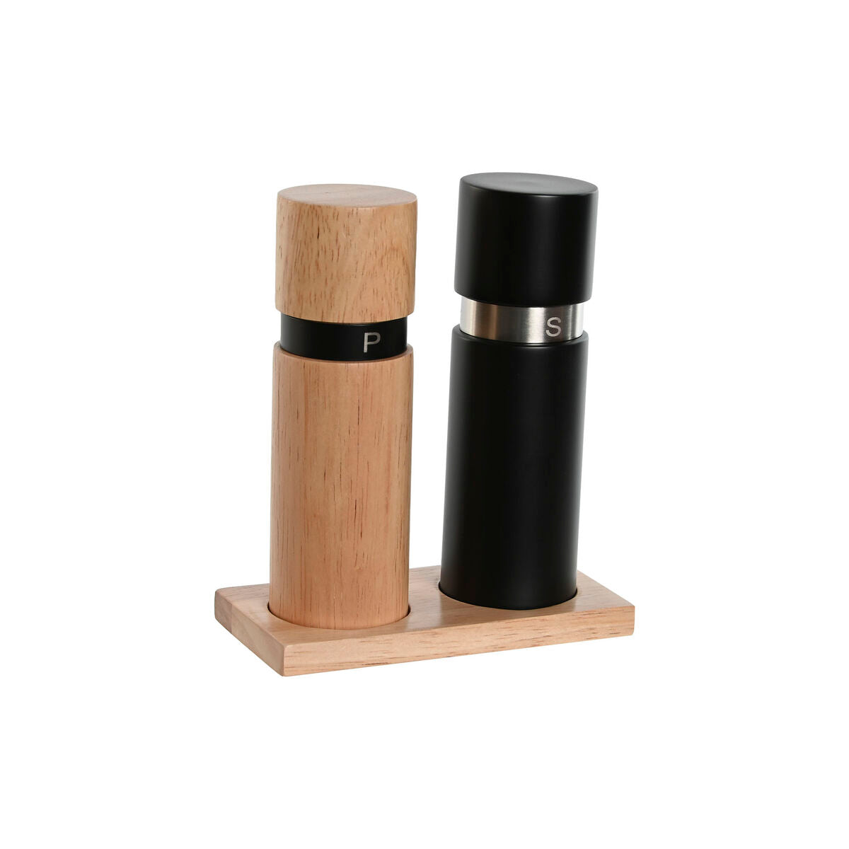 Salt and Pepper Shakers Home ESPRIT Black Natural Stainless steel Rubber wood 14 x 7 x 16,5 cm-0