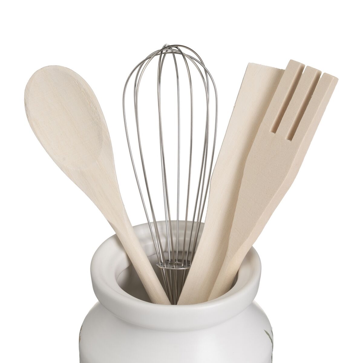 Pot for Kitchen Utensils GRASS Wood Metal Stoneware 12 x 12 x 13 cm-3