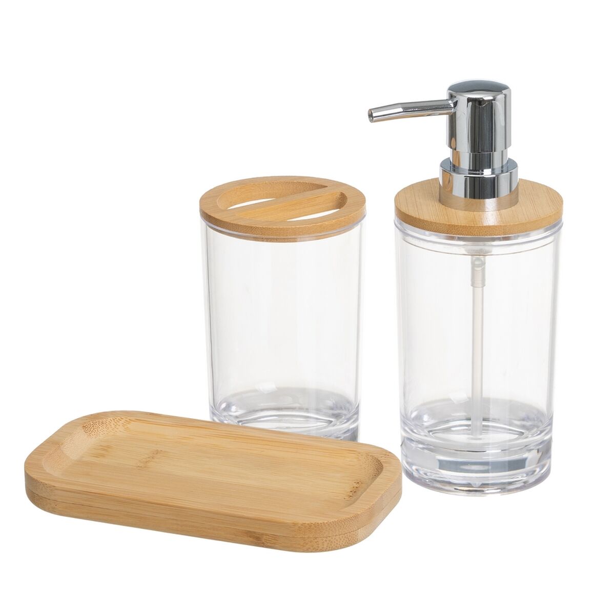 Bath Set Transparent Natural Bamboo polystyrene 17 x 9,5 x 19 cm-0