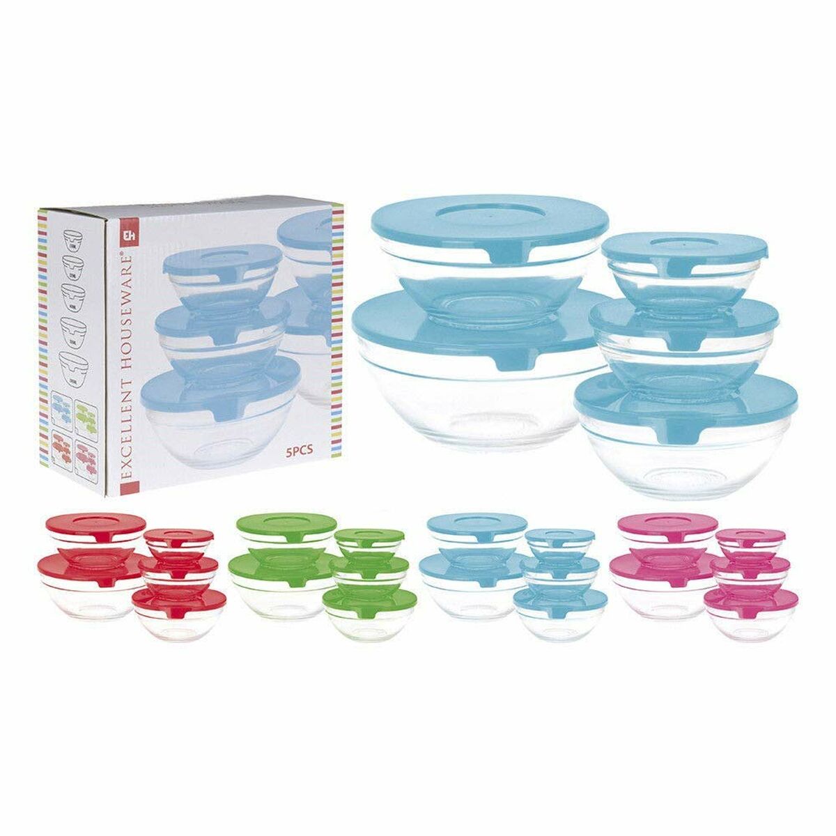 Set of 5 lunch boxes Glass EH Blue Transparent-1