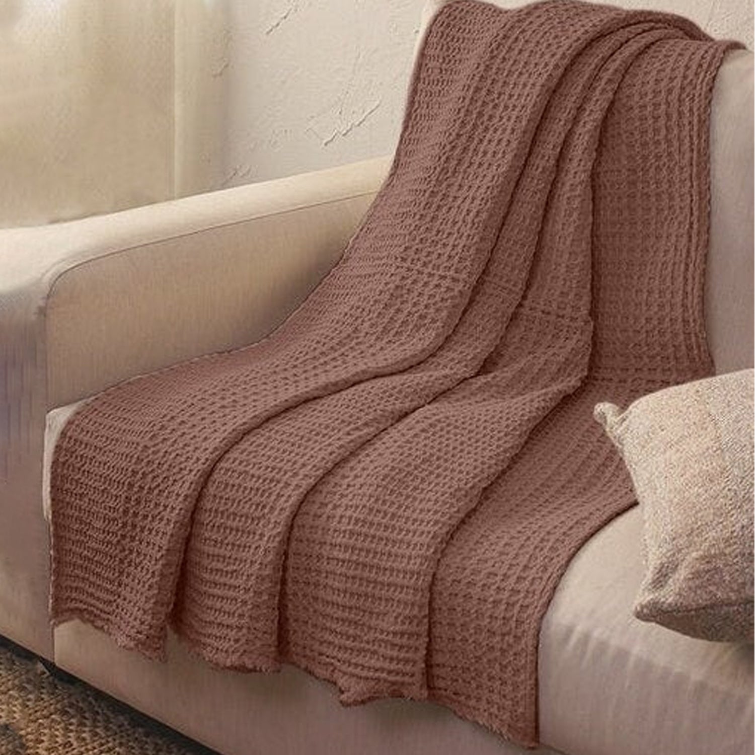Linen Cotton - Waffle Weave Throw Blanket-3