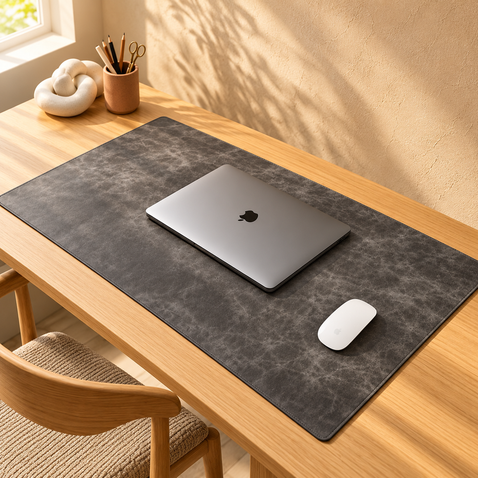 Jersey graues Leather Desk Pad – Handgefertigte Schreibtischunterlage aus Kalbsleder