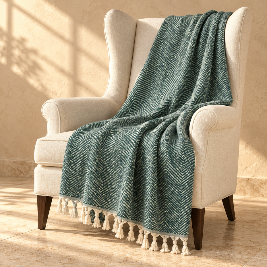 Handgewebte Decke "Ayvalik" – 100 % Baumwolle, 220 x 180 cm