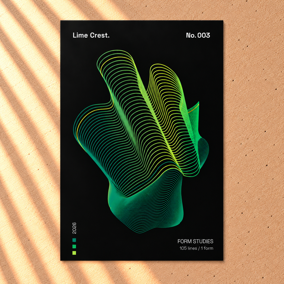 Lime Crest Poster – Abstrakte Linienkunst in Grün & Lime