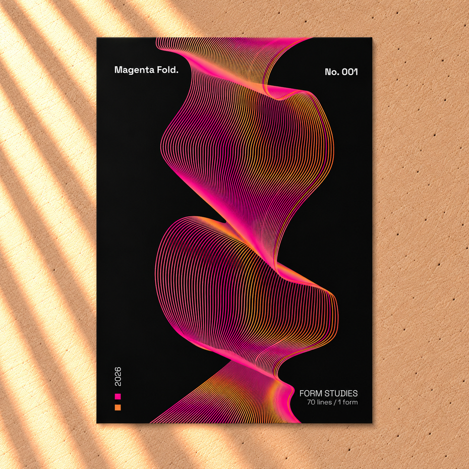 Magenta Fold Poster – Abstrakte Linienkunst in Pink & Orange
