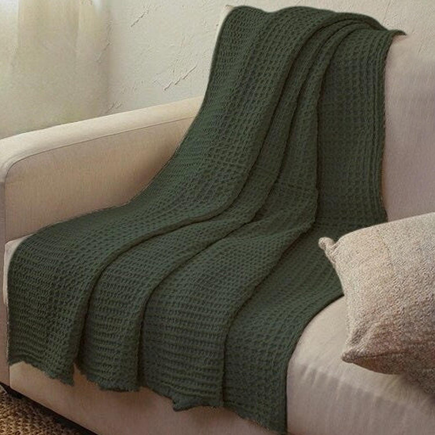 Linen Cotton - Waffle Weave Throw Blanket-6