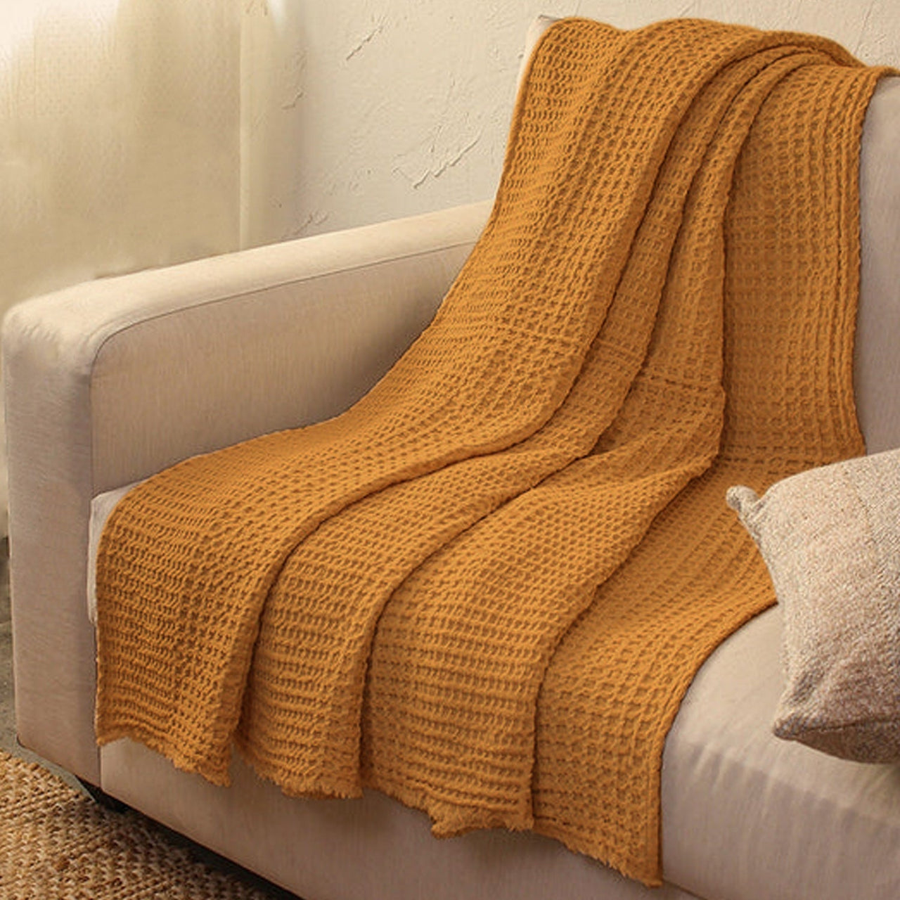 Linen Cotton - Waffle Weave Throw Blanket-0