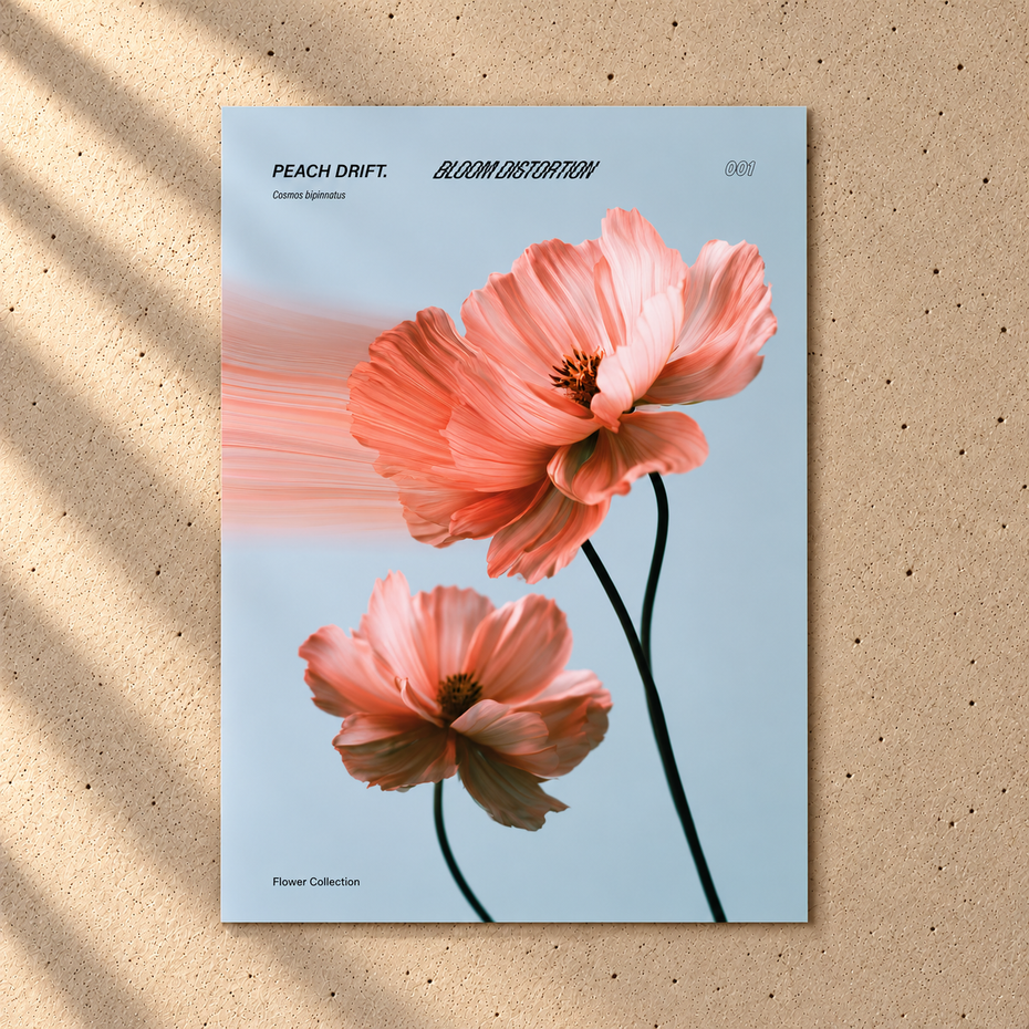 Peach Drift Poster – Blumen in Pfirsich auf Hellblau
