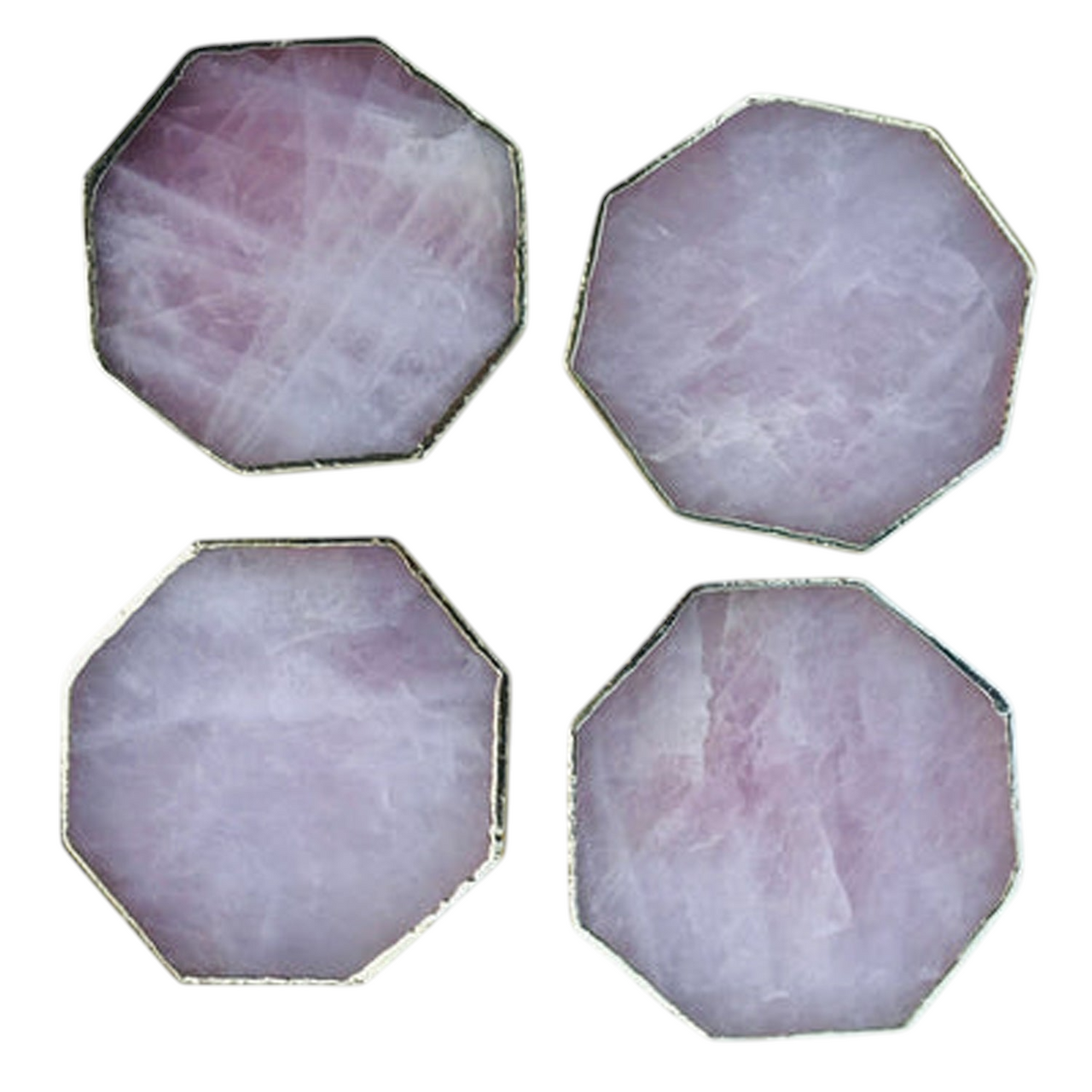 Sous-verres octogonaux en quartz rose – Lot de 4