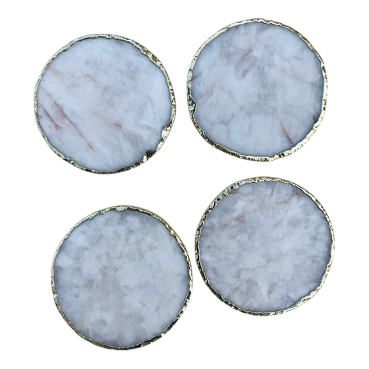 Hand-rounded white agate coasters – set of 4
