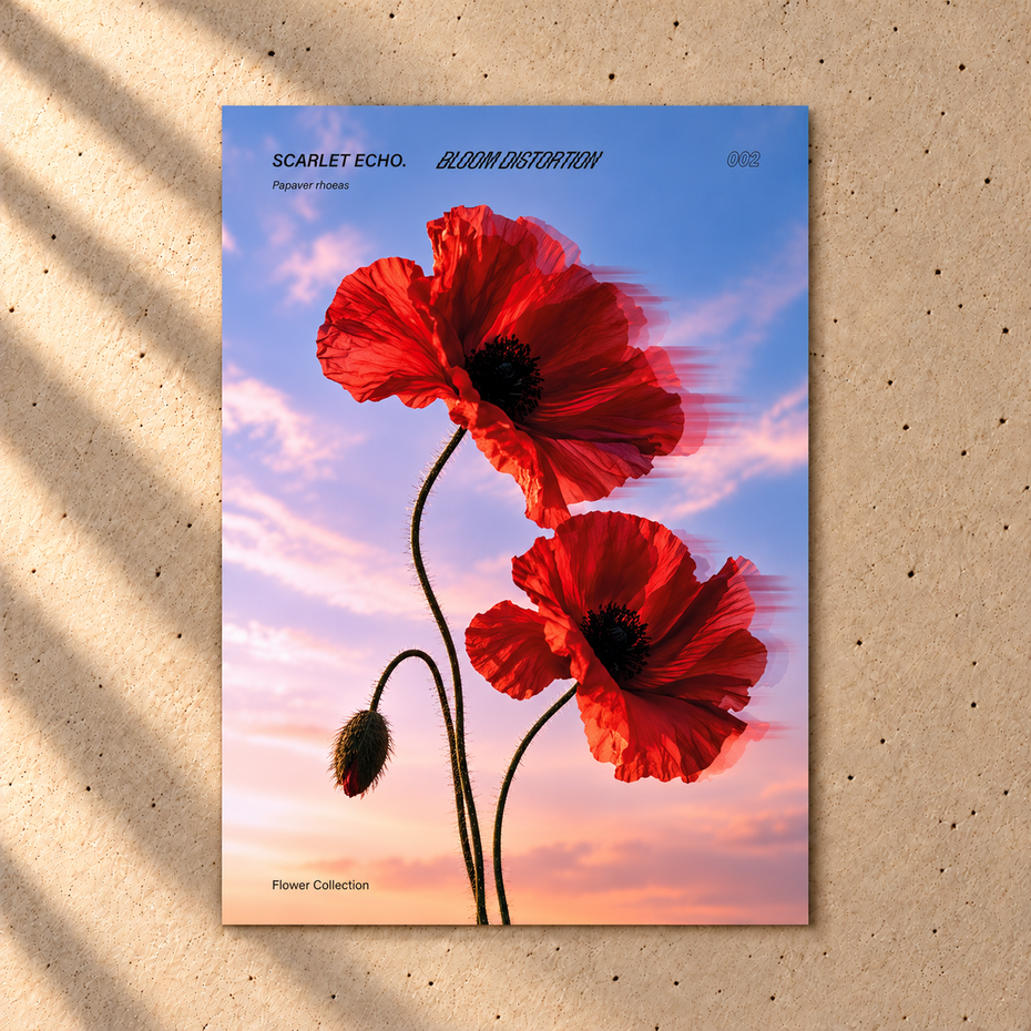 Scarlet Echo Poster – Rote Mohnblumen vor pastellfarbenem Himmel