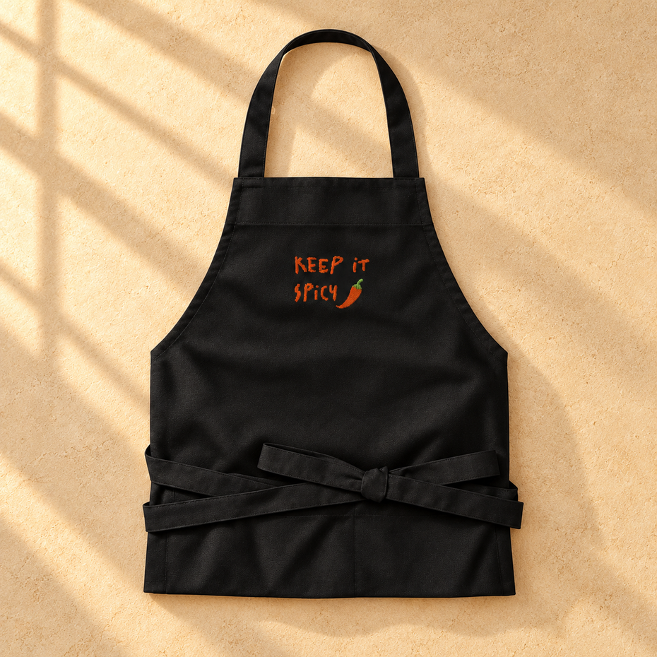 Bio Baumwollschürze „Keep it Spicy“ mit Stickerei