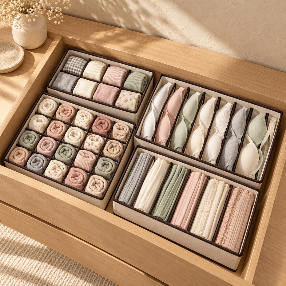 4-teiliges Aufbewahrungsbox-Set – Beige