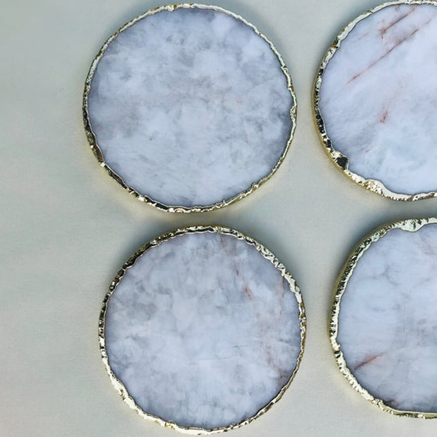 White Agate Hand Rounded Coasters - Set of 4 Large Coasters/Personalised Momentos-1