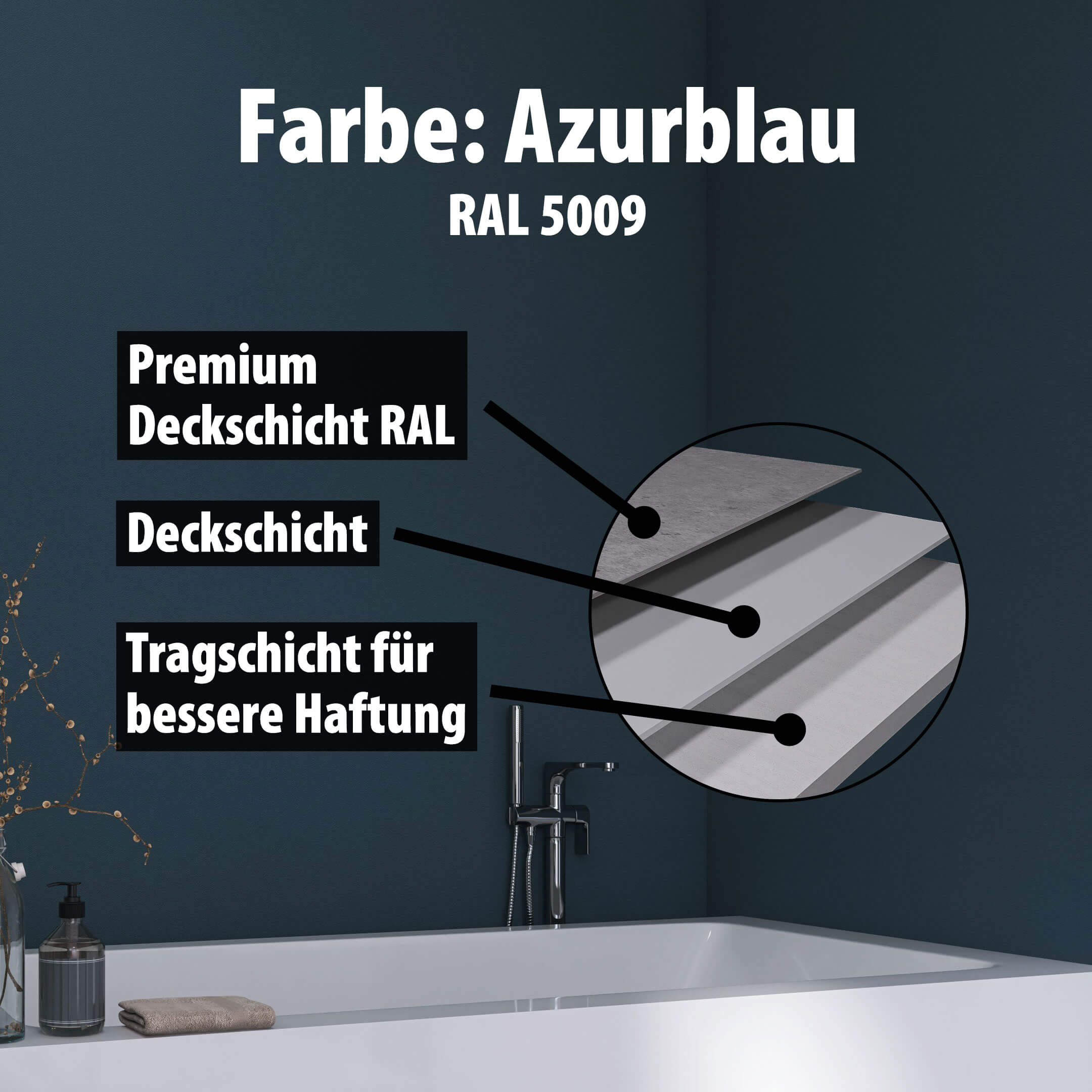 Duschrückwand - Azurblau (250x100cm)-3