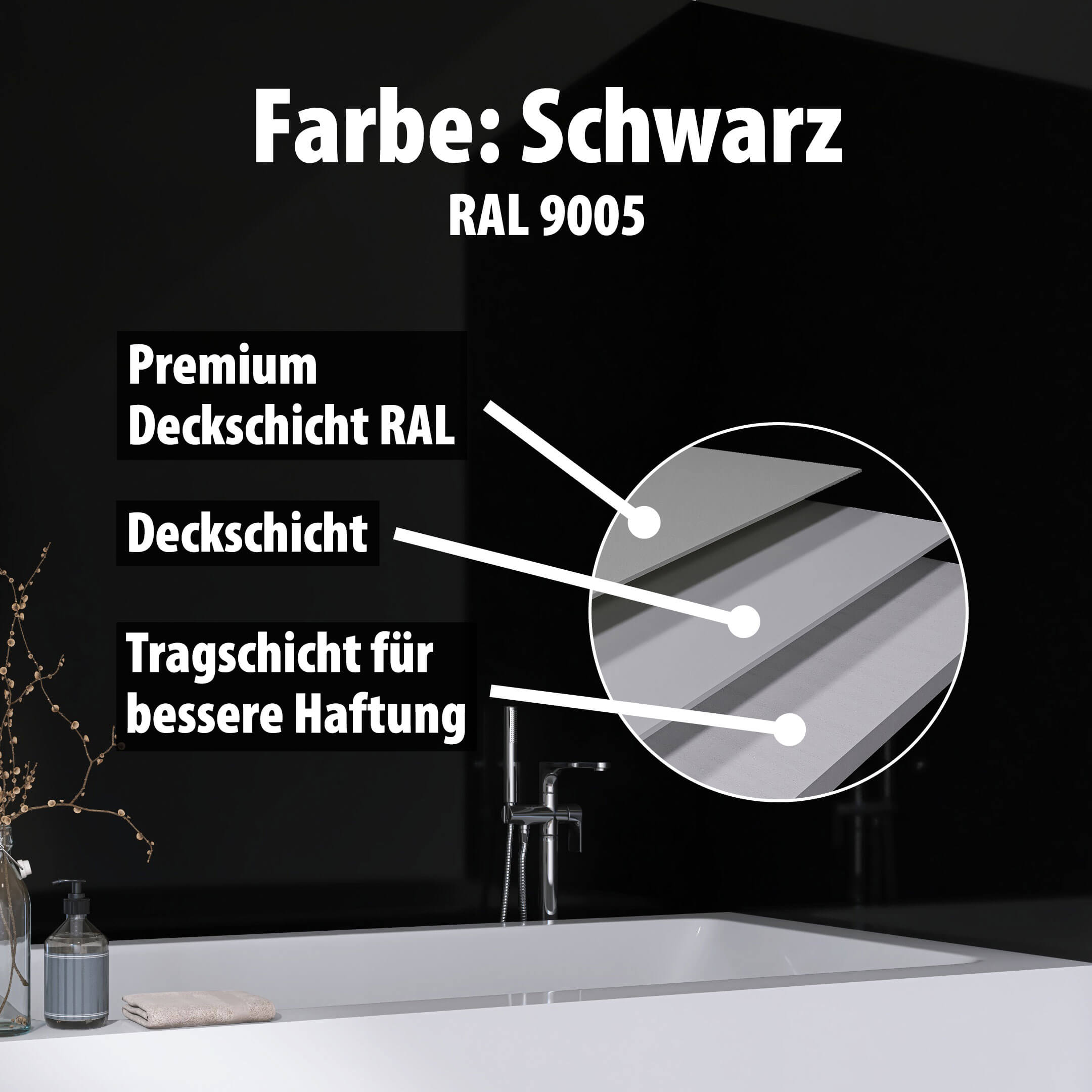 Duschrückwand - Schwarz (200x100)-3